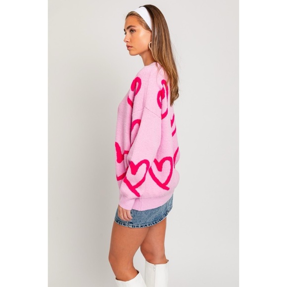 Le Lis Pink Heart Patterned Oversized Sweater - Picture 4 of 7
